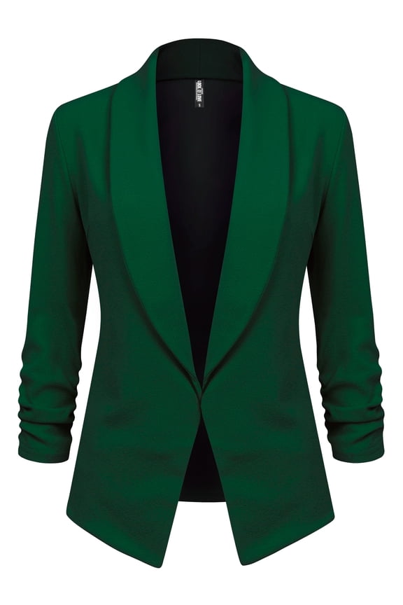 Women's 3/4 Sleeve Blazer Open Front Cardigan Jacket Work Office Blazer XL GREEN