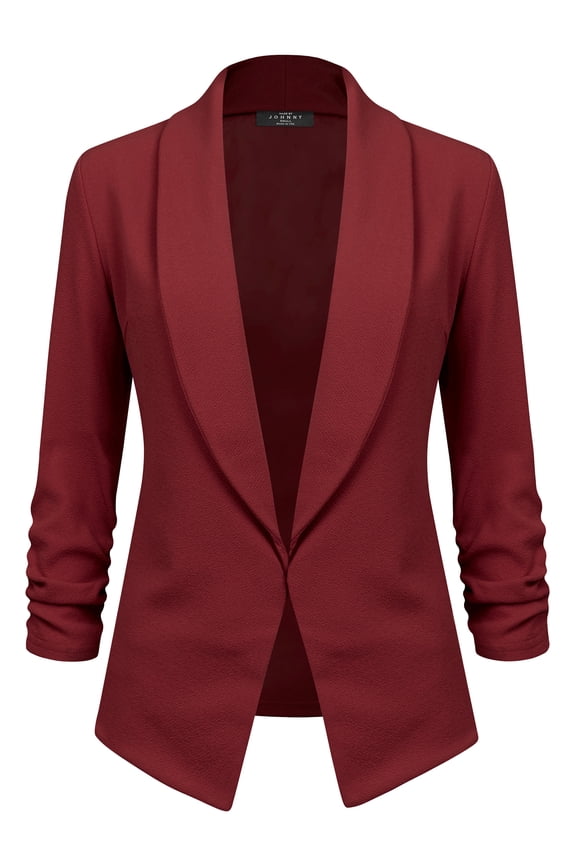 Women's 3/4 Sleeve Blazer Open Front Cardigan Jacket Work Office Blazer XL WINE