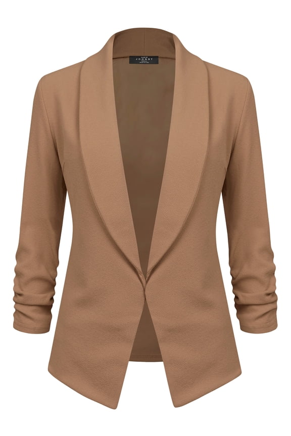 Women's 3/4 Sleeve Blazer Open Front Cardigan Jacket Work Office Blazer XXL KHAKI
