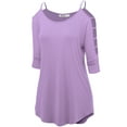 thumbnail image 1 of Made by Johnny Women's 3/4 Sleeve Hollowed Out Shoulder Top L LILAC, 1 of 6