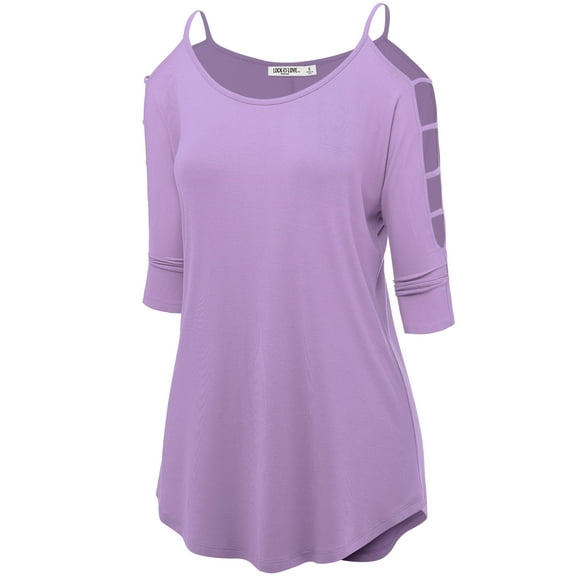 Made by Johnny Women's 3/4 Sleeve Hollowed Out Shoulder Top L LILAC
