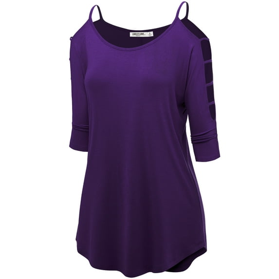 Made by Johnny Women's 3/4 Sleeve Hollowed Out Shoulder Top M DARK_PURPLE