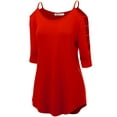 thumbnail image 1 of Made by Johnny Women's 3/4 Sleeve Hollowed Out Shoulder Top S RED, 1 of 6