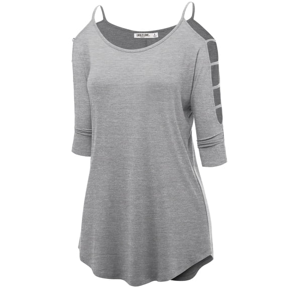 Made by Johnny Women's 3/4 Sleeve Hollowed Out Shoulder Top XL HEATHER_GREY