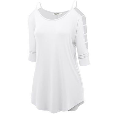 Made by Johnny Women's 3/4 Sleeve Hollowed Out Shoulder Top XXL WHITE