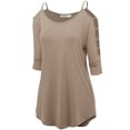 thumbnail image 1 of Made by Johnny Women's 3/4 Sleeve Hollowed Out Shoulder Top XXXL TAUPE, 1 of 6