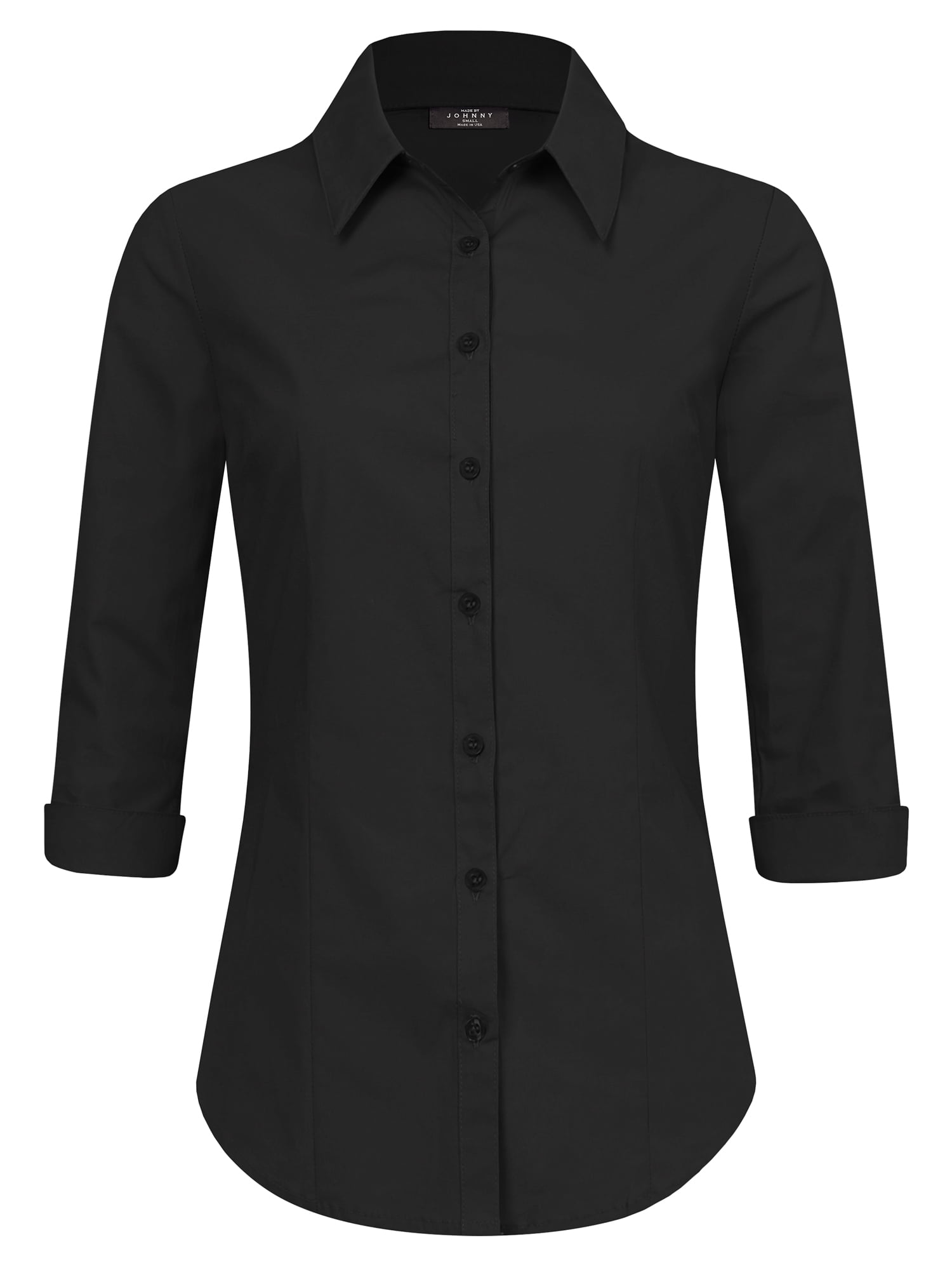Made by Johnny Women's 3/4 Sleeve Tailored Button Down Shirts S BLACK 