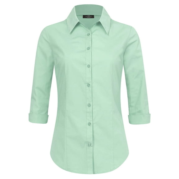 Made by Johnny Women's 3/4 Sleeve Tailored Button Down Shirts M COOL_MINT