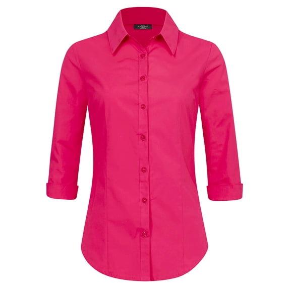 Made by Johnny Women's 3/4 Sleeve Tailored Button Down Shirts M FUCSHIA