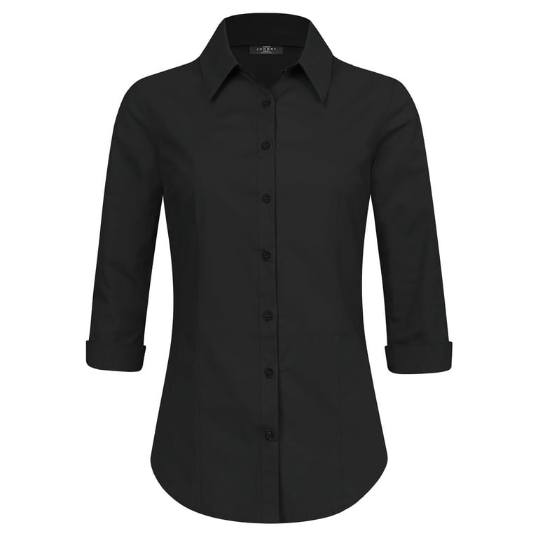 Made by Johnny Women's 3/4 Sleeve Tailored Button Down Shirts S BLACK