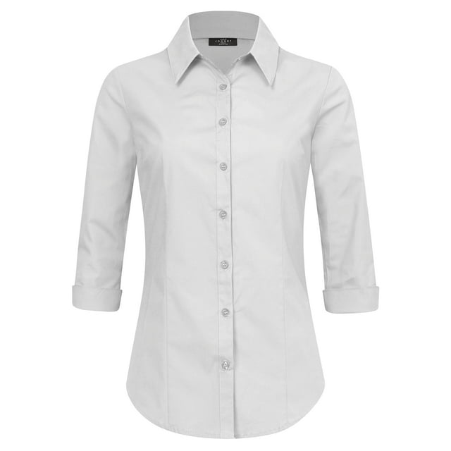 Made by Johnny Women's 3/4 Sleeve Tailored Button Down Shirts S WHITE ...