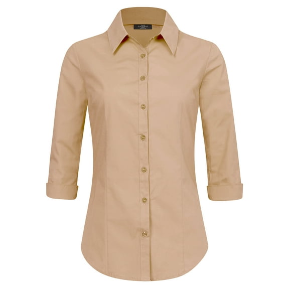Made by Johnny Women's 3/4 Sleeve Tailored Button Down Shirts XL KHAKI