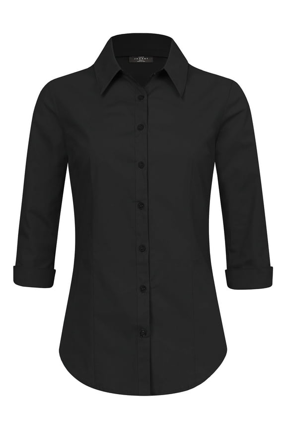 Women's 3/4 Sleeve Tailored Button Down Shirts XXL BLACK