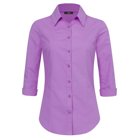 Made by Johnny Women's 3/4 Sleeve Tailored Button Down Shirts XXL LILAC
