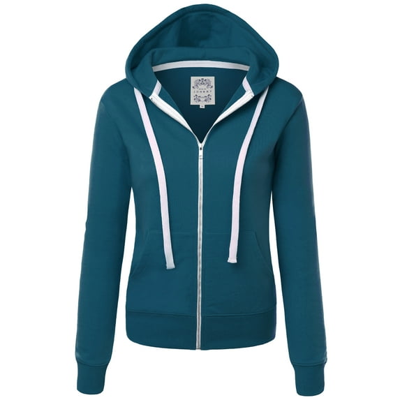 Made by Johnny Women's Active Fleece Zip Up Hoodie Sweater Jacket L TEAL