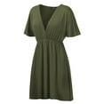 thumbnail image 1 of Made by Johnny Women's Airy Short Sleeve Kimono Style Deep V Neck Dress Top S-3XL Plus Size L OLIVE, 1 of 3