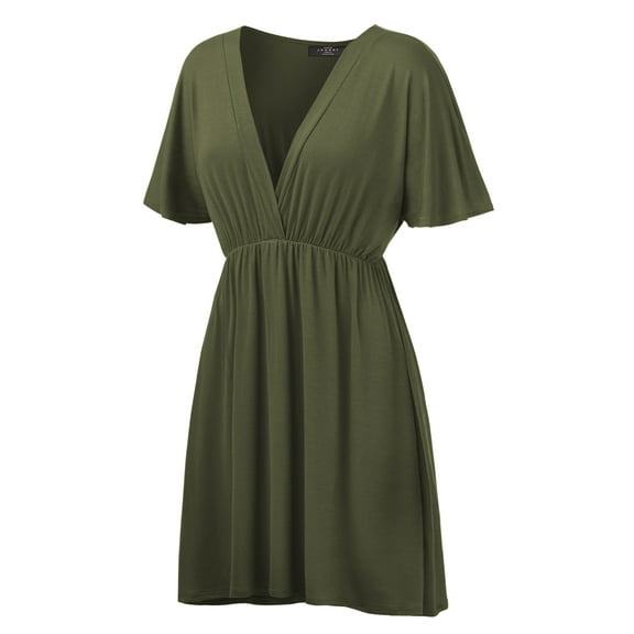 Made by Johnny Women's Airy Short Sleeve Kimono Style Deep V Neck Dress Top S-3XL Plus Size L OLIVE