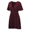 thumbnail image 1 of Made by Johnny Women's Airy Short Sleeve Kimono Style Deep V Neck Dress Top S-3XL Plus Size L WINE, 1 of 3