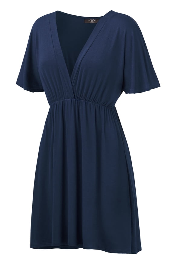 Women's Airy Short Sleeve Kimono Style Deep V Neck Dress Top S-3XL Plus Size M NAVY