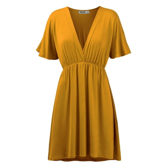 Made by Johnny Women's Airy Short Sleeve Kimono Style Deep V Neck Dress Top S-3XL Plus Size XL MUSTARD