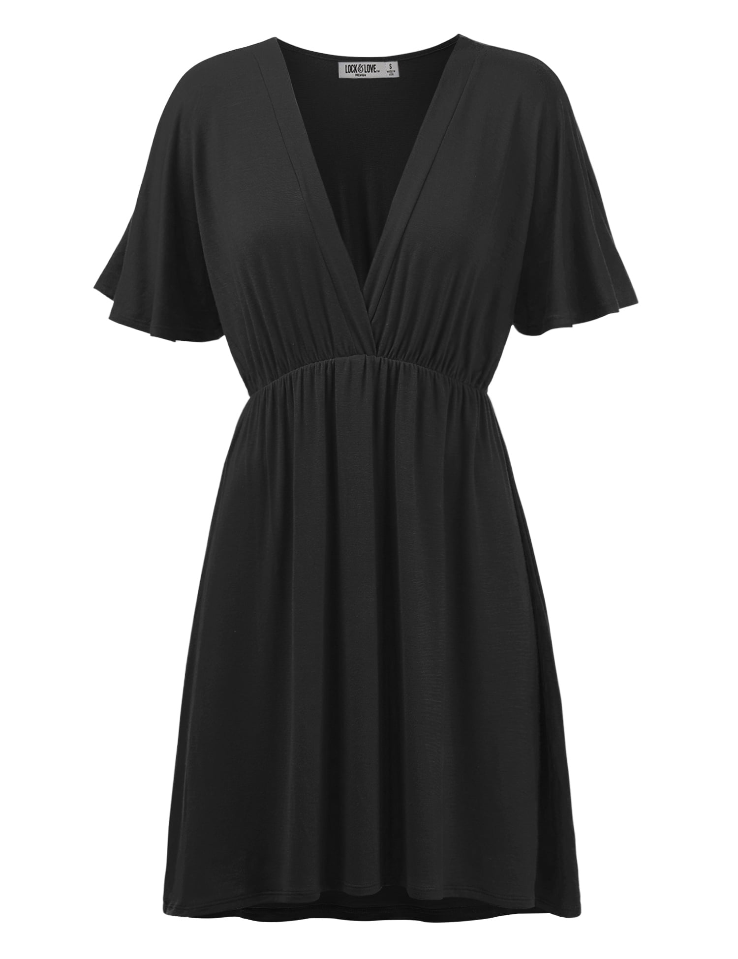 Made by Johnny Women's Airy Short Sleeve Kimono Style Deep V Neck Dress Top  S-3XL Plus Size XXL BLACK - Walmart.com