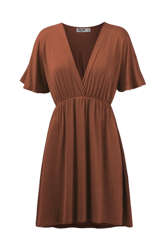 Women's Airy Short Sleeve Kimono Style Deep V Neck Dress Top S-3XL Plus Size XXL RUST