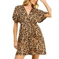 thumbnail image 1 of Made by Johnny Women's Airy Short Sleeve Kimono Style Deep V Neck Dress Top S-3XL Plus Size XXXL LEOPARD, 1 of 6