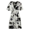 thumbnail image 1 of Made by Johnny Women's Airy Short Sleeve Kimono Style Deep V Neck Tie dye Dress M WHITE_BLACK, 1 of 6