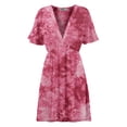 thumbnail image 1 of Made by Johnny Women's Airy Short Sleeve Kimono Style Deep V Neck Tie dye Dress S WINE, 1 of 6