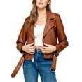 thumbnail image 1 of Made by Johnny Women's Asymmetrical Faux Lether Belted Moto Jacket L CAMEL, 1 of 6