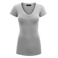 thumbnail image 1 of Made by Johnny Women's Basic Fitted Short Sleeve V-Neck T Shirt L HEATHER_GREY, 1 of 6