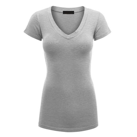 Made by Johnny Women's Basic Fitted Short Sleeve V-Neck T Shirt L HEATHER_GREY