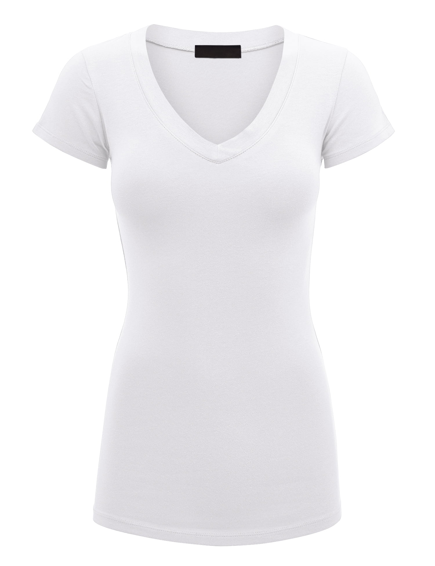 Made by Johnny Women's Basic Fitted Short Sleeve V-Neck T Shirt L