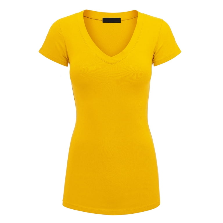 Made by Johnny Women s Basic Fitted Short Sleeve V Neck T Shirt L YELLOW