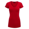 thumbnail image 1 of Made by Johnny Women's Basic Fitted Short Sleeve V-Neck T Shirt M RED, 1 of 6