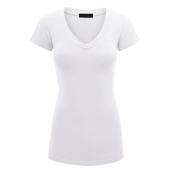 Made by Johnny Women's Basic Fitted Short Sleeve V-Neck T Shirt S WHITE