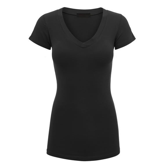 Made by Johnny Women's Basic Fitted Short Sleeve V-Neck T Shirt XL BLACK