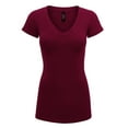 thumbnail image 1 of Made by Johnny Women's Basic Fitted Short Sleeve V-Neck T Shirt XL BURGUNDY, 1 of 6