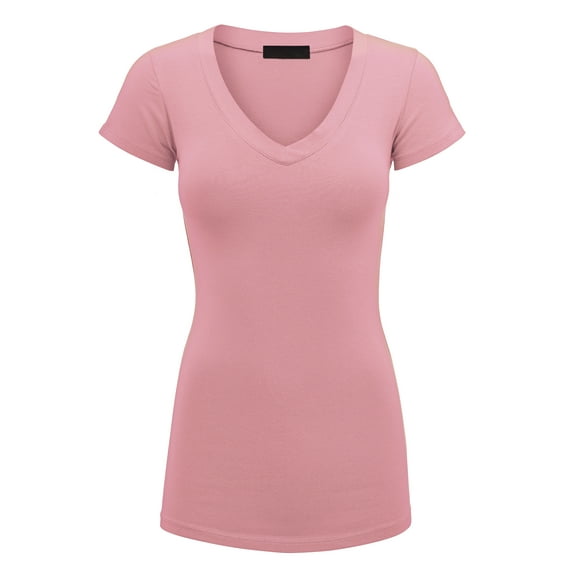Made by Johnny Women's Basic Fitted Short Sleeve V-Neck T Shirt XL ROSE