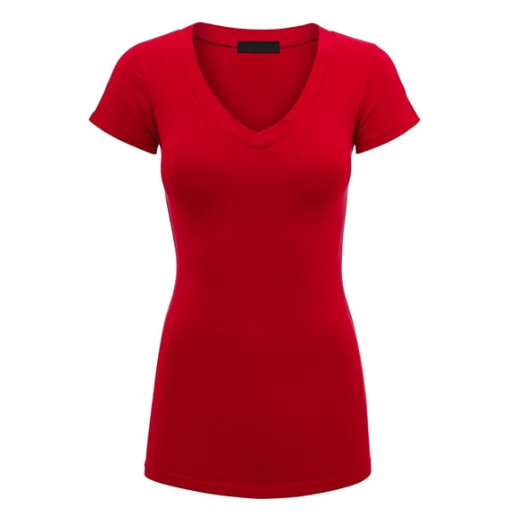 Made by Johnny Women's Basic Fitted Short Sleeve V-Neck T Shirt XXL RED