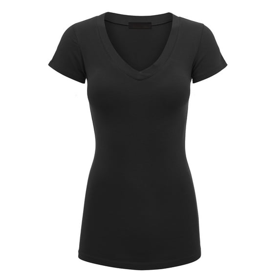 Made by Johnny Women's Basic Fitted Short Sleeve V-Neck T Shirt XXXL BLACK