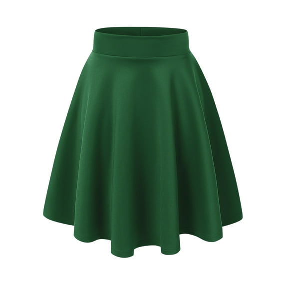 Made by Johnny Women's Basic Versatile Stretchy Flared Casual Midi Skater Skirt S GREEN