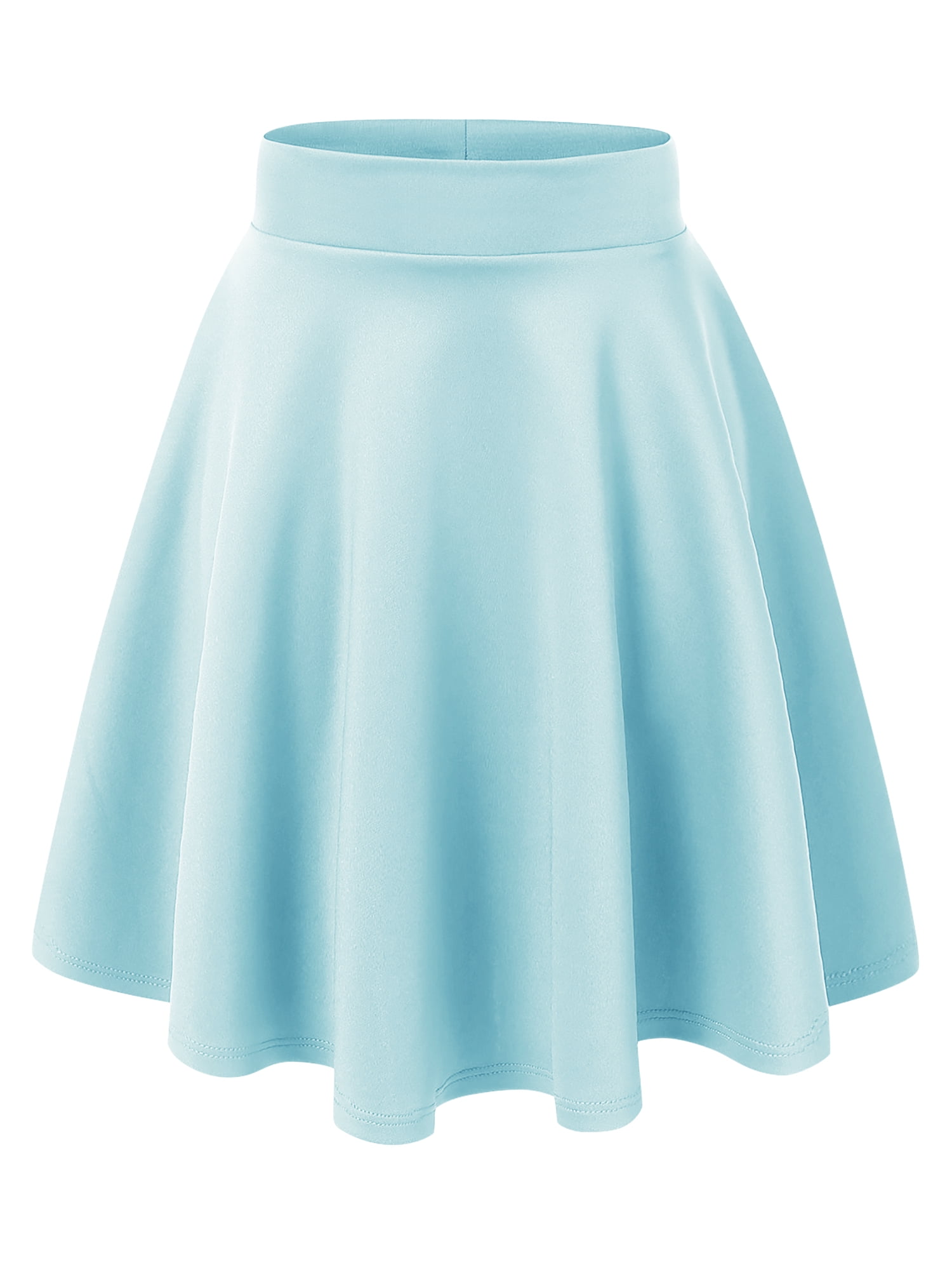 Made by Johnny Women s Basic Versatile Stretchy Flared Casual Midi Skater Skirt S LIGHT BLUE