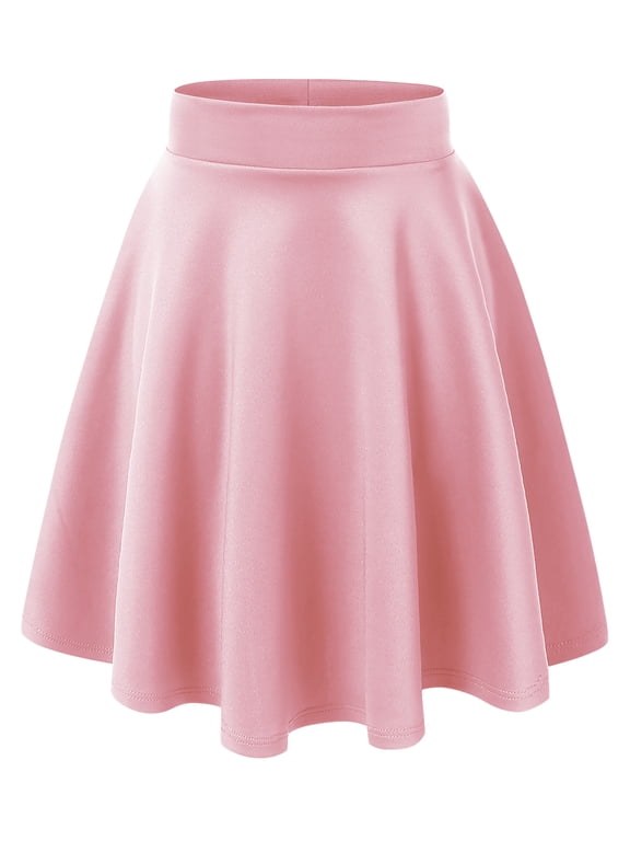 Women's Basic Versatile Stretchy Flared Casual Midi Skater Skirt S PINK