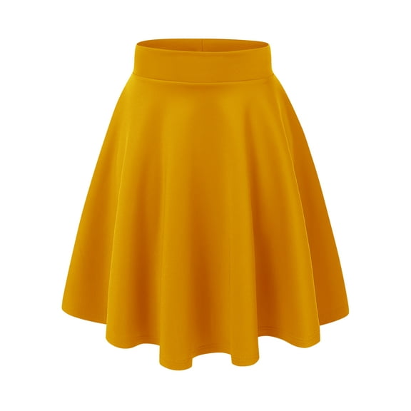 Made by Johnny Women's Basic Versatile Stretchy Flared Casual Midi Skater Skirt XS MUSTARD