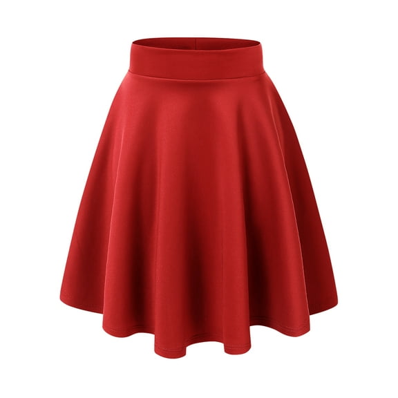 Made by Johnny Women's Basic Versatile Stretchy Flared Casual Midi Skater Skirt XXXL RED
