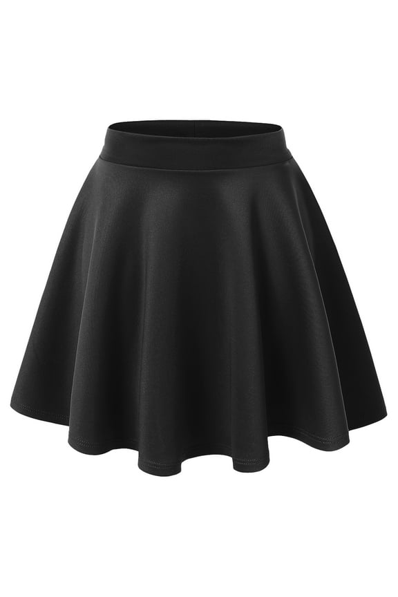 Women's Basic Versatile Stretchy Flared Skater Skirt L BLACK