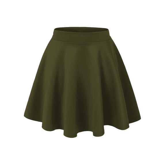 Made by Johnny Women's Basic Versatile Stretchy Flared Skater Skirt M OLIVE