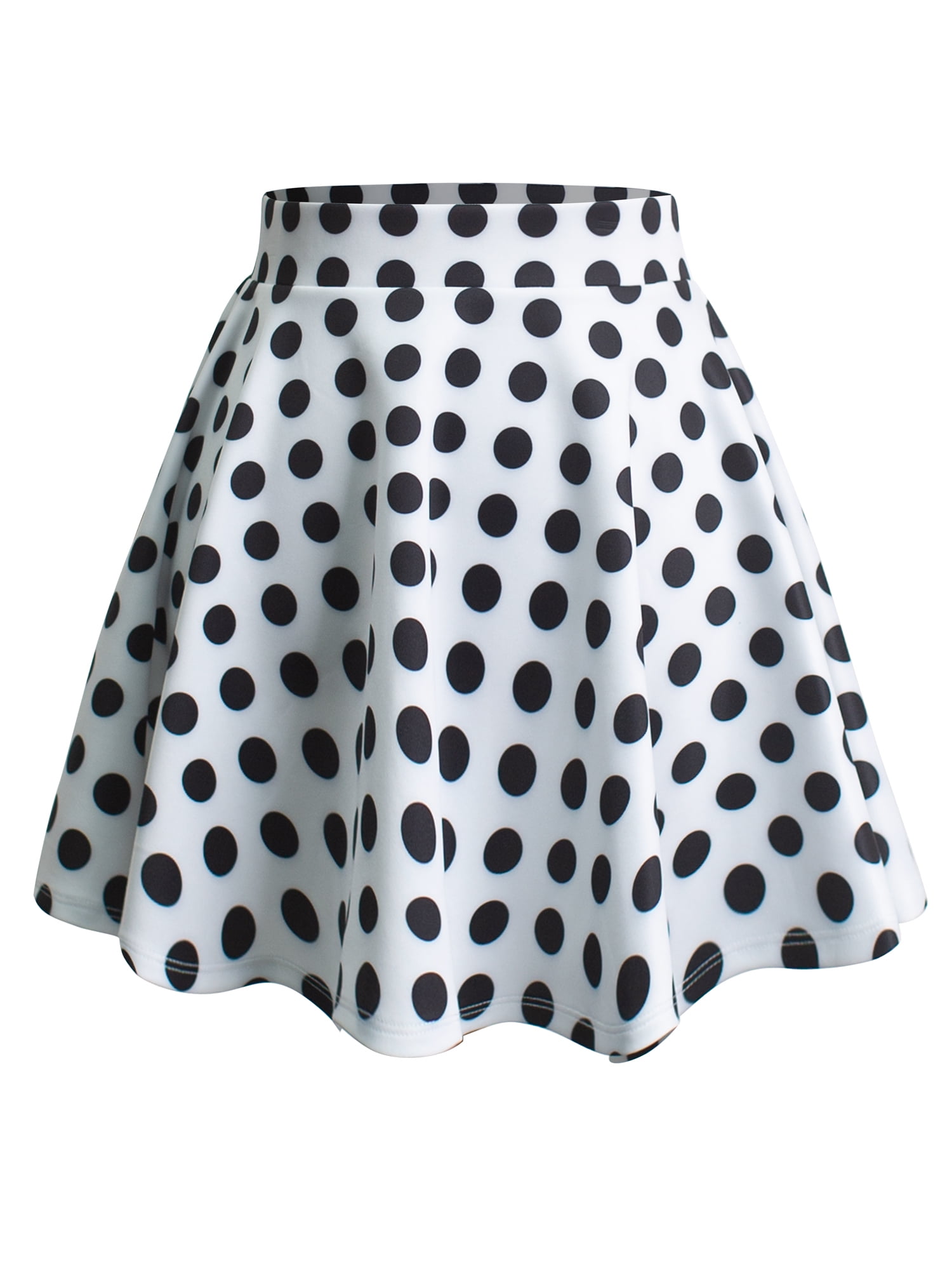 Made By Johnny Women's Stretchy Flared Mini Skater Skirt - White Polka Dot, XS-3XL Plus Size