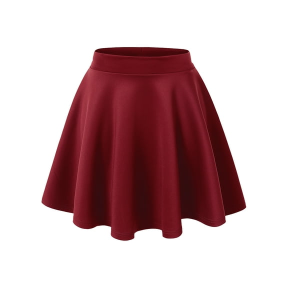 Made by Johnny Women's Basic Versatile Stretchy Flared Skater Skirt M WINE